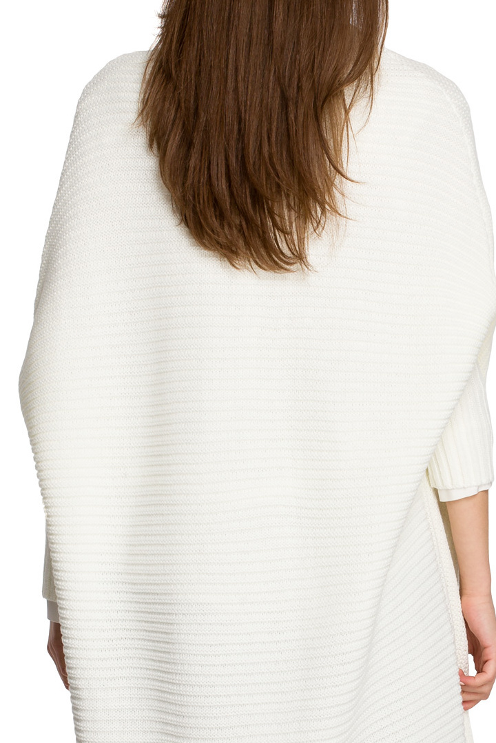 Długi kardigan damski oversize bez zapięcia splot prążek ecru S269 Długi kardigan damski oversize bez zapięcia splot prążek ecru S269