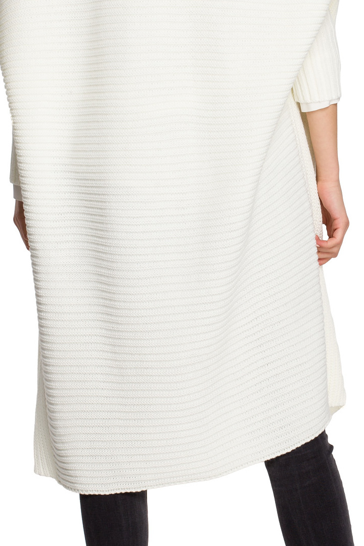 Długi kardigan damski oversize bez zapięcia splot prążek ecru S269 Długi kardigan damski oversize bez zapięcia splot prążek ecru S269