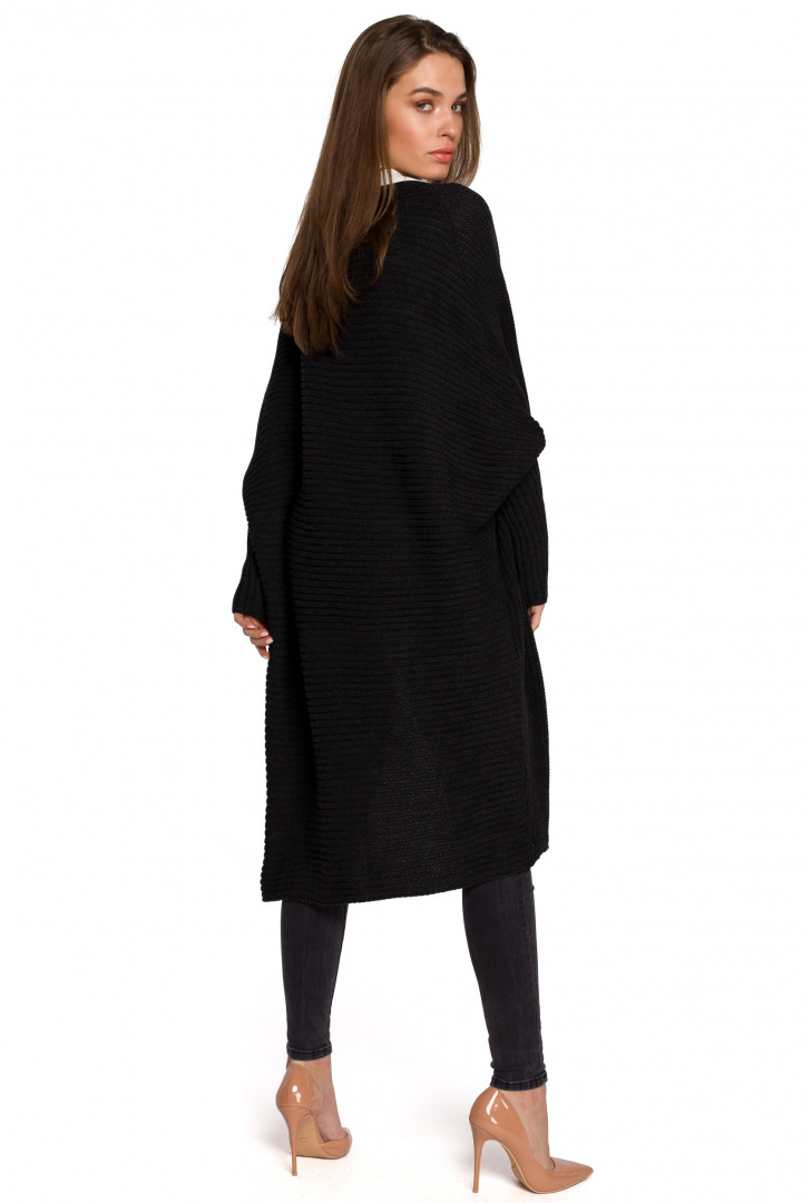 Długi kardigan damski oversize bez zapięcia splot prążek grafitowy S269 Długi kardigan damski oversize bez zapięcia splot prążek grafitowy S269