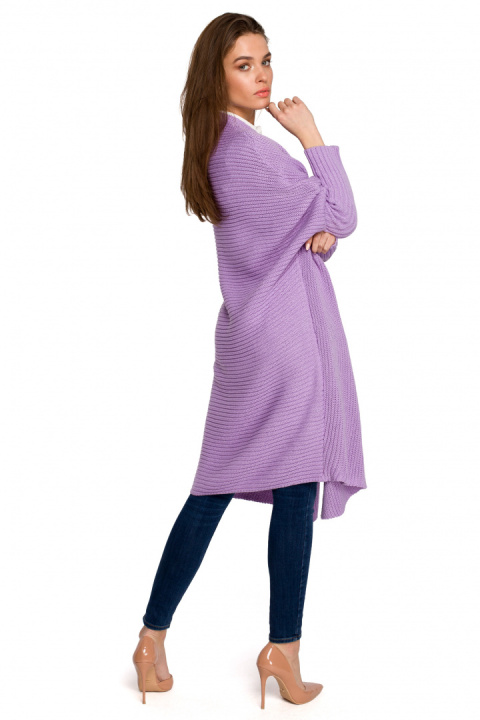 Długi kardigan damski oversize bez zapięcia splot prążek lawendowy S269 Długi kardigan damski oversize bez zapięcia splot prążek lawendowy S269