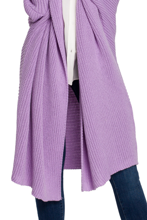 Długi kardigan damski oversize bez zapięcia splot prążek lawendowy S269 Długi kardigan damski oversize bez zapięcia splot prążek lawendowy S269