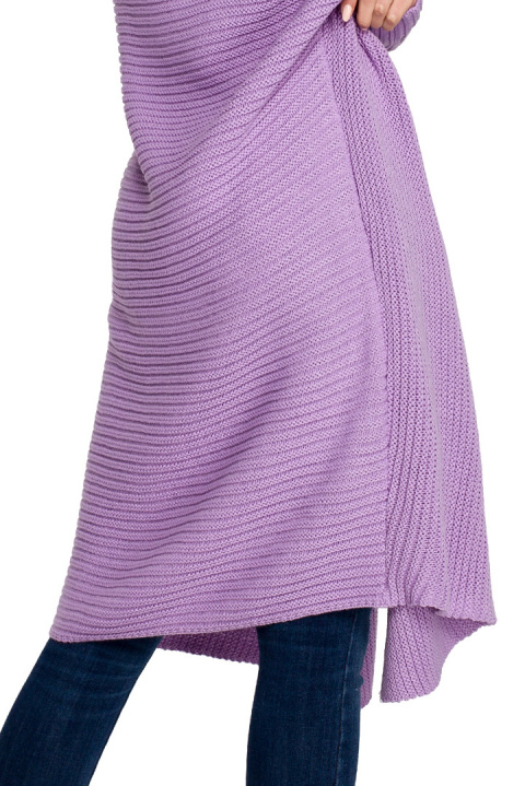 Długi kardigan damski oversize bez zapięcia splot prążek lawendowy S269 Długi kardigan damski oversize bez zapięcia splot prążek lawendowy S269