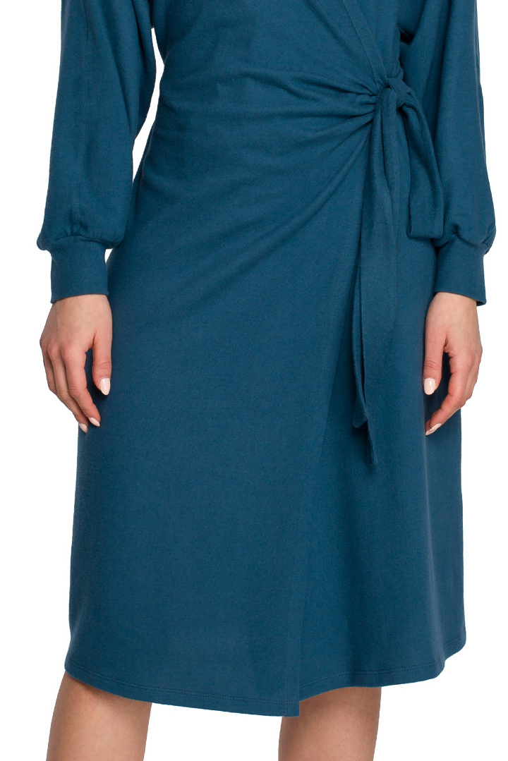 Sukienka kopertowa midi wiązana na boku z długim rękawem morska S267