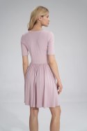 Letnia sukienka z wiskozy z krótkim rękawem i gumką różowa M751