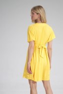 Letnia sukienka z krótkim rękawem wiązana z tyłu żółta M766