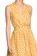 Sukienka rozkloszowana midi w grochy z wiskozy bez rękawów żółta S264