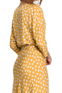 Sukienka midi w grochy z wiskozy z kimonowymi rękawami żółtaS265