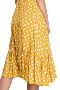 Sukienka midi w grochy z wiskozy z falbaną i stójką żółta S263