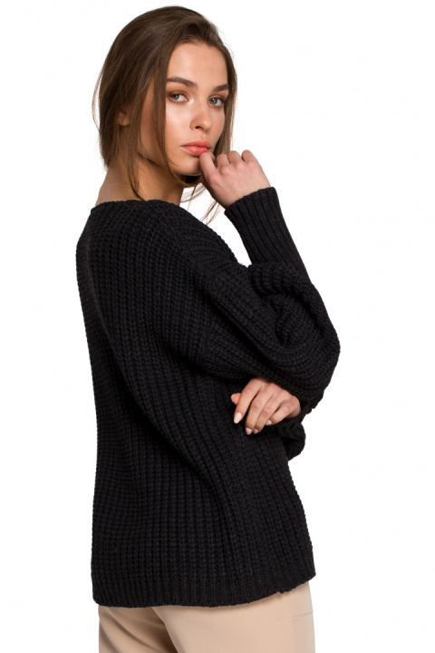 Sweter damski oversize zszerokim rękawem i dekoltem V grafitowy S268 Sweter damski oversize zszerokim rękawem i dekoltem V grafitowy S268