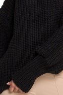 Sweter damski oversize zszerokim rękawem i dekoltem V grafitowy S268