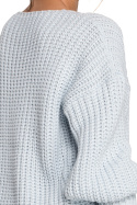 Sweter damski oversize zszerokim rękawem i dekoltem V błękitny S268