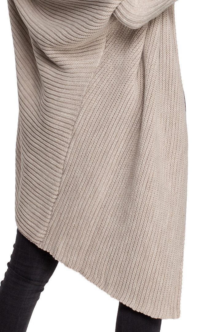 Długi kardigan damski oversize bez zapięcia splot prążek beżowy S269 Długi kardigan damski oversize bez zapięcia splot prążek beżowy S269