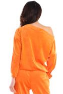 Bluza damska welurowa z lampasami dekolt w łódkę pomarańczowa A408