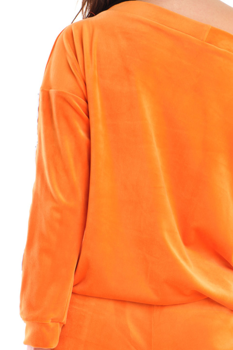 Bluza damska welurowa z lampasami dekolt w łódkę pomarańczowa A408 Bluza damska welurowa z lampasami dekolt w łódkę pomarańczowa A408