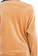 Bluza damska oversize welurowa dresowa ze ściągaczem beżowa A410