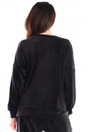 Bluza damska oversize welurowa dresowa ze ściągaczem czarna A410