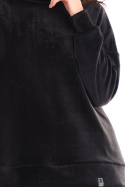 Bluza damska oversize welurowa dresowa ze ściągaczem czarna A410