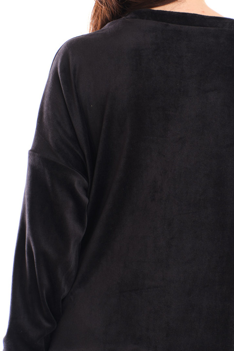 Bluza damska oversize welurowa dresowa ze ściągaczem czarna A410 Bluza damska oversize welurowa dresowa ze ściągaczem czarna A410