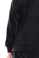 Bluza damska oversize welurowa dresowa ze ściągaczem czarna A410
