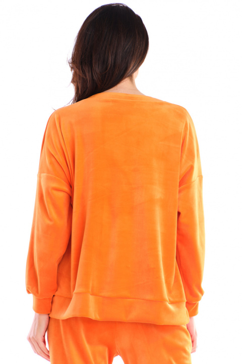 Bluza damska oversize welurowa dresowa ze ściągaczem pomarańczowa A410 Bluza damska oversize welurowa dresowa ze ściągaczem pomarańczowa A410