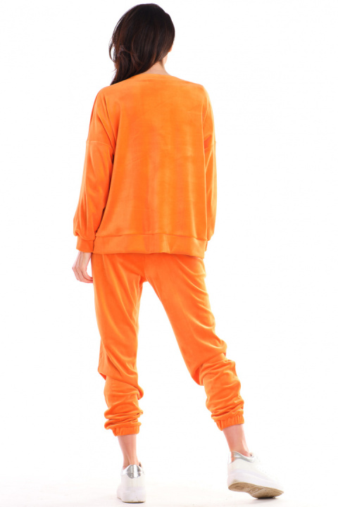 Bluza damska oversize welurowa dresowa ze ściągaczem pomarańczowa A410 Bluza damska oversize welurowa dresowa ze ściągaczem pomarańczowa A410