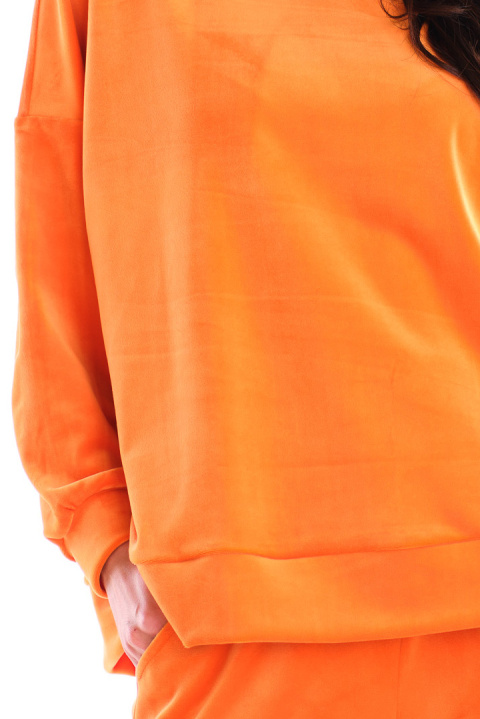Bluza damska oversize welurowa dresowa ze ściągaczem pomarańczowa A410 Bluza damska oversize welurowa dresowa ze ściągaczem pomarańczowa A410