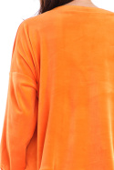 Bluza damska oversize welurowa dresowa ze ściągaczem pomarańczowa A410