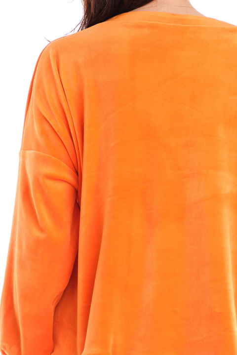 Bluza damska oversize welurowa dresowa ze ściągaczem pomarańczowa A410 Bluza damska oversize welurowa dresowa ze ściągaczem pomarańczowa A410