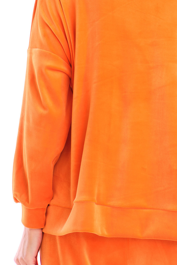 Bluza damska oversize welurowa dresowa ze ściągaczem pomarańczowa A410 Bluza damska oversize welurowa dresowa ze ściągaczem pomarańczowa A410
