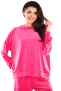 Bluza damska oversize welurowa dresowa ze ściągaczem różowa A410