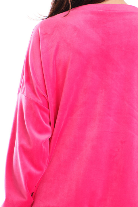 Bluza damska oversize welurowa dresowa ze ściągaczem różowa A410 Bluza damska oversize welurowa dresowa ze ściągaczem różowa A410