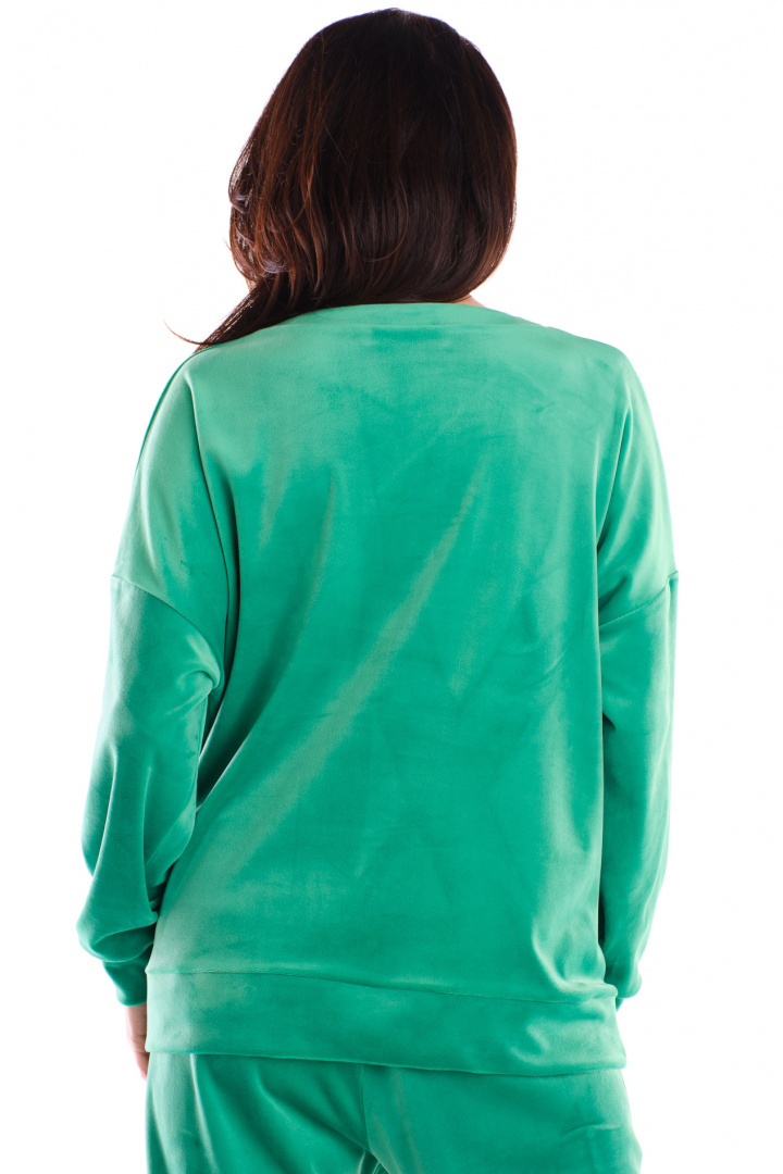 Bluza damska oversize welurowa dresowa ze ściągaczem zielone A410 Bluza damska oversize welurowa dresowa ze ściągaczem zielone A410