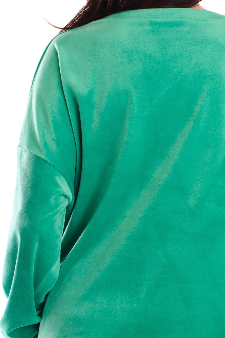 Bluza damska oversize welurowa dresowa ze ściągaczem zielone A410 Bluza damska oversize welurowa dresowa ze ściągaczem zielone A410