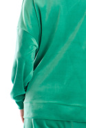 Bluza damska oversize welurowa dresowa ze ściągaczem zielona A410