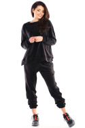 Spodnie damskie dresowe welurowe z gumką w talii czarne A411