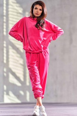 Spodnie damskie dresowe welurowe z gumką w talii różowe A411