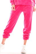 Spodnie damskie dresowe welurowe z gumką w talii różowe A411