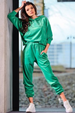 Spodnie damskie dresowe welurowe z gumką w talii zielone A411
