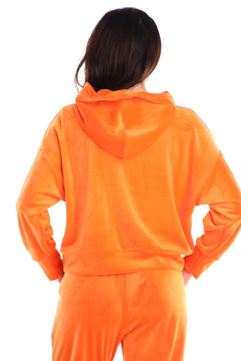 Bluza damska welurowa kangurka z kapturem luźna pomarańczowa A412 Bluza damska welurowa kangurka z kapturem luźna pomarańczowa A412