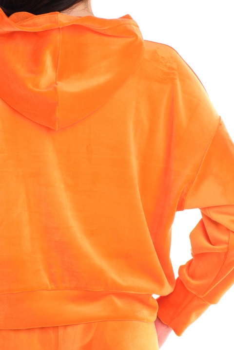Bluza damska welurowa kangurka z kapturem luźna pomarańczowa A412 Bluza damska welurowa kangurka z kapturem luźna pomarańczowa A412