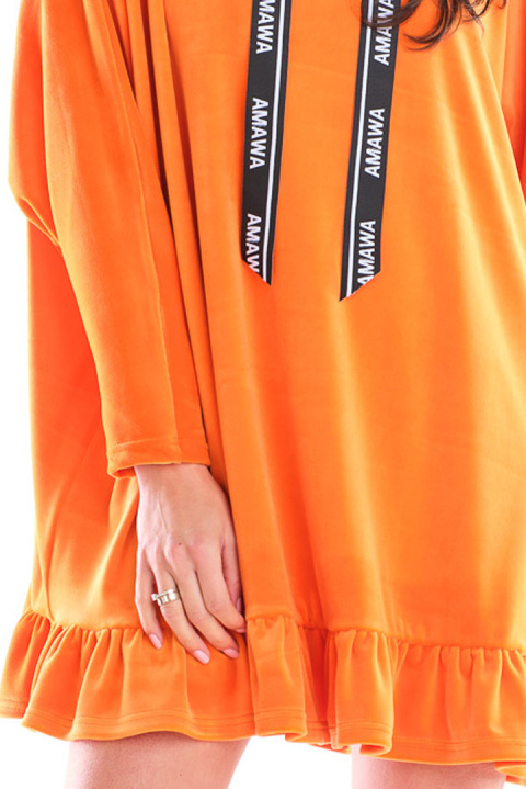 Bluza damska welurowa oversize z kapturem luźna pomarańczowa A419 Bluza damska welurowa oversize z kapturem luźna pomarańczowa A419