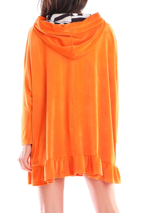 Bluza damska welurowa oversize z kapturem luźna pomarańczowa A419 Bluza damska welurowa oversize z kapturem luźna pomarańczowa A419