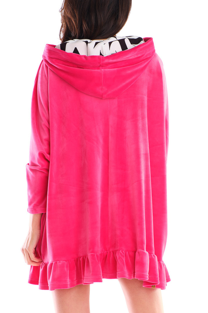 Bluza damska welurowa oversize z kapturem luźna różowa A419