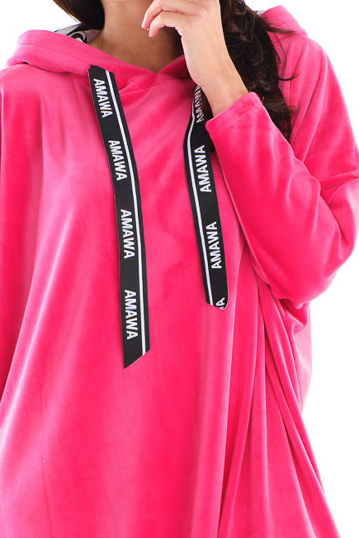 Bluza damska welurowa oversize z kapturem luźna różowa A419 Bluza damska welurowa oversize z kapturem luźna różowa A419