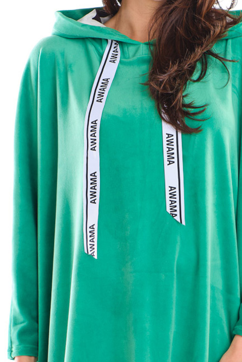 Bluza damska welurowa oversize z kapturem luźna zielona A419 Bluza damska welurowa oversize z kapturem luźna zielona A419