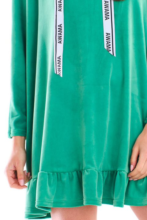 Bluza damska welurowa oversize z kapturem luźna zielona A419 Bluza damska welurowa oversize z kapturem luźna zielona A419