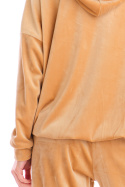 Bluza damska welurowa luźna z kapturem i kieszenią beżowa A420