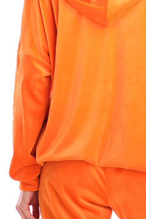 Bluza damska welurowa luźna z kapturem i kieszenią pomarańczowa A420 Bluza damska welurowa luźna z kapturem i kieszenią pomarańczowa A420