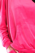 Bluza damska welurowa luźna z kapturem i kieszenią różowa A420