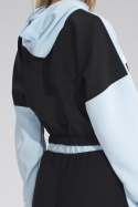 Krótka bluza damska z kapturem lampasem i gumą czarny/niebieski M757